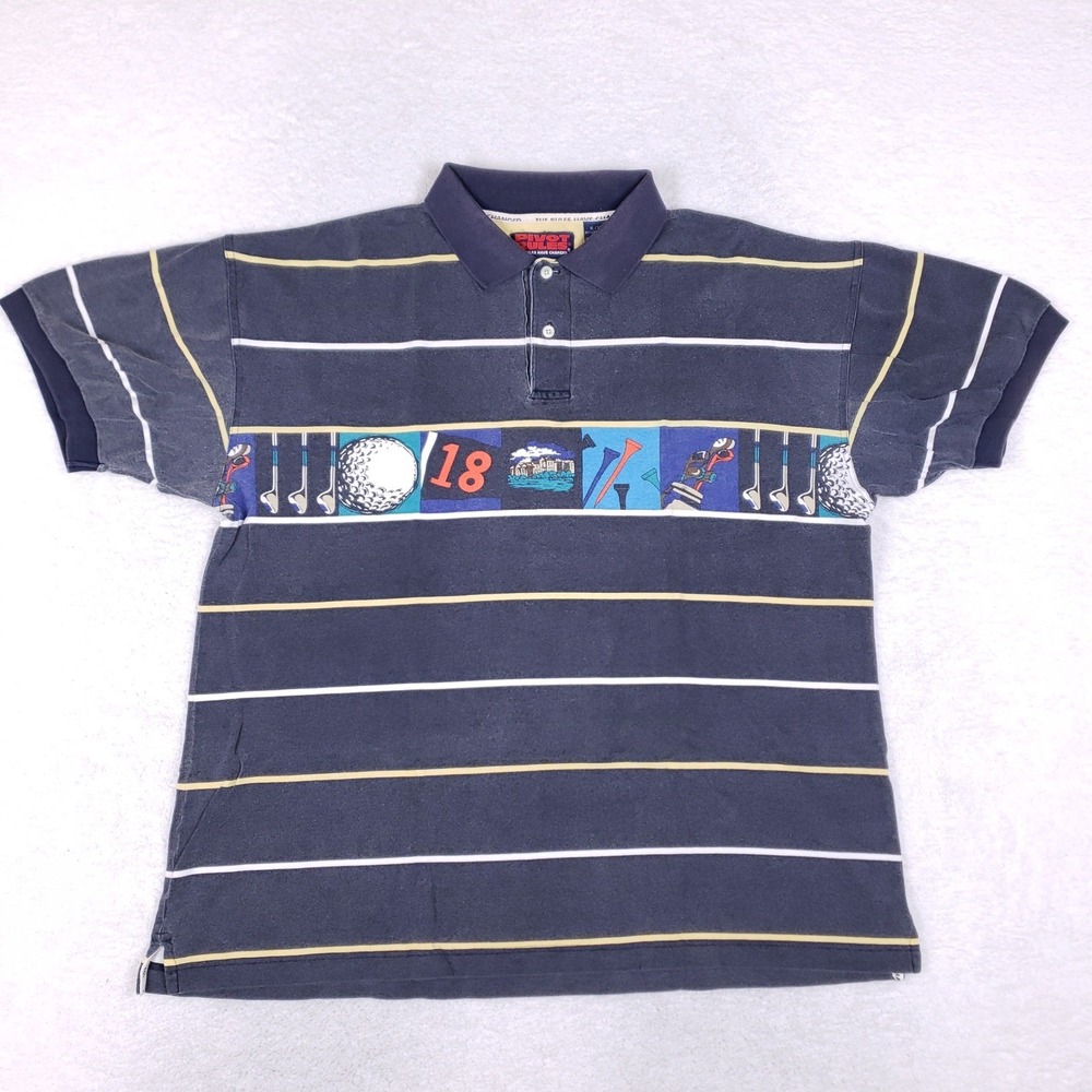 Pivot Rules Golf Polo Shirt Mens XL Vintage Striped 90s Gorpcore Navy Blue